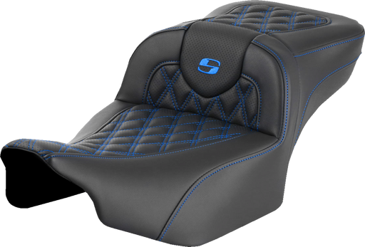 SADDLEMEN Roadsofa Extended Reach Seat - without Backrest - Lattice Stitch - Blue Stitch - FLTR/FLHX '23-'24 823-07-18401 - PartsOutlet.com.au