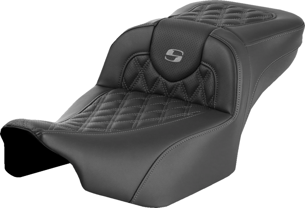 SADDLEMEN Roadsofa Extended Reach Seat - without Backrest - Lattice Stitch - Gray Stitch - FLTR/FLHX '23-'24 823-07-18402 - PartsOutlet.com.au