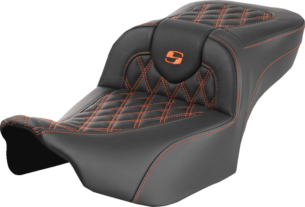 SADDLEMEN Roadsofa Extended Reach Seat - without Backrest - Lattice - Orange Stitch - FLTR/FLHX '23-'24 823-07-18403 - PartsOutlet.com.au