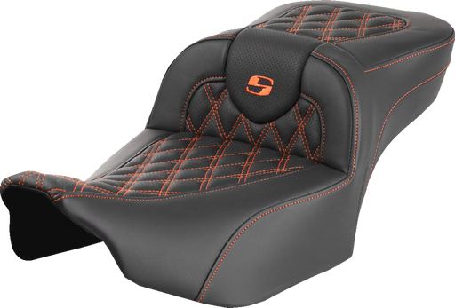 SADDLEMEN Roadsofa Extended Reach Seat - without Backrest - Lattice - Orange Stitch - FLTR/FLHX '23-'24 823-07-18403 - PartsOutlet.com.au