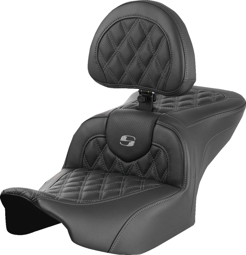 SADDLEMEN RoadSofa Seat - with Backrest - Lattice Stitch - Gray Stitch - FLTR/FLHX '23-'24 823-07-182B2 - PartsOutlet.com.au