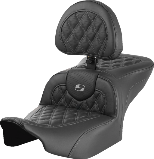 SADDLEMEN RoadSofa Seat - with Backrest - Lattice Stitch - Gray Stitch - FLTR/FLHX '23-'24 823-07-182B2 - PartsOutlet.com.au