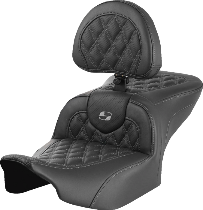 SADDLEMEN RoadSofa Seat - with Backrest - Lattice Stitch - Gray Stitch - FLTR/FLHX '23-'24 823-07-182B2 - PartsOutlet.com.au