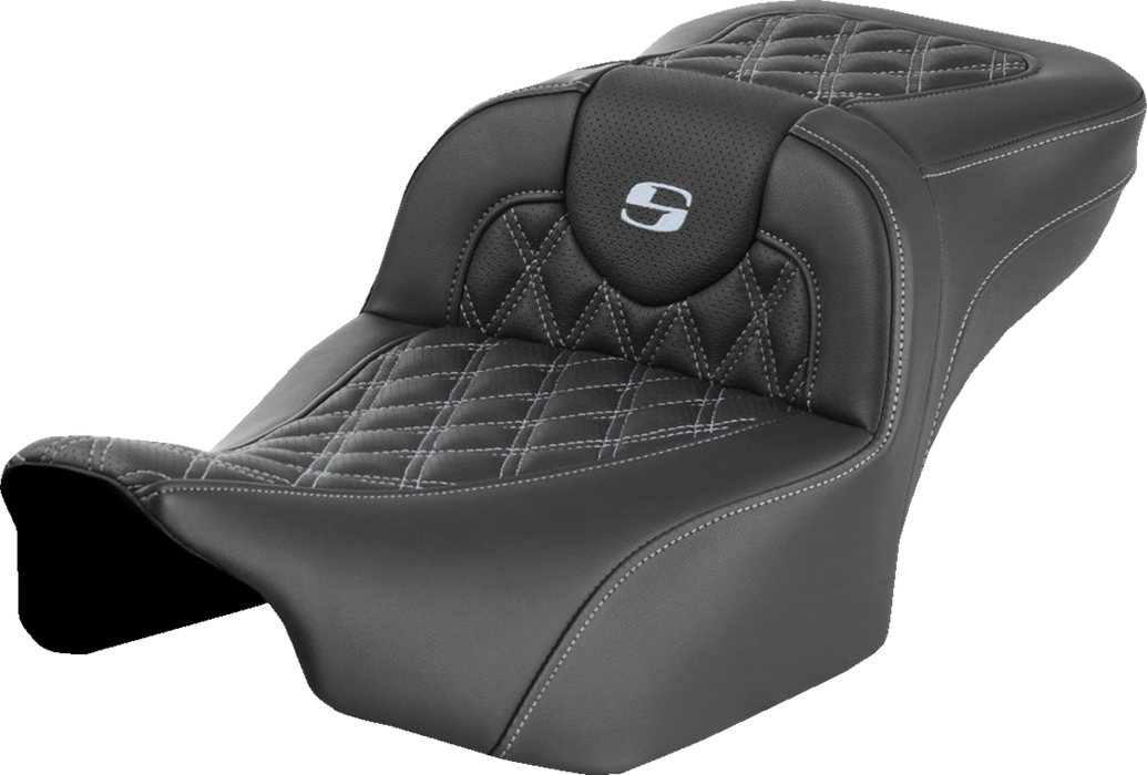 SADDLEMEN Roadsofa Extended Reach Seat - without Backrest - Lattice - Silver Stitch - FLTR/FLHX '23-'24 823-07-18405 - PartsOutlet.com.au