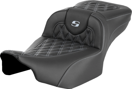 SADDLEMEN Roadsofa Extended Reach Seat - without Backrest - Lattice - Silver Stitch - FLTR/FLHX '23-'24 823-07-18405 - PartsOutlet.com.au