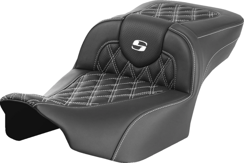 SADDLEMEN Roadsofa Extended Reach Seat - without Backrest - Lattice Stitch - White Stitch - FLTR/FLHX '23-'24 823-07-18406 - PartsOutlet.com.au