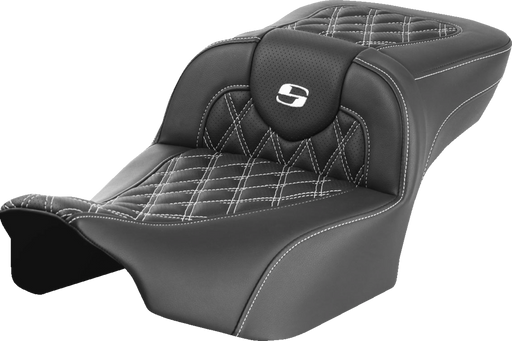 SADDLEMEN Roadsofa Extended Reach Seat - without Backrest - Lattice Stitch - White Stitch - FLTR/FLHX '23-'24 823-07-18406 - PartsOutlet.com.au