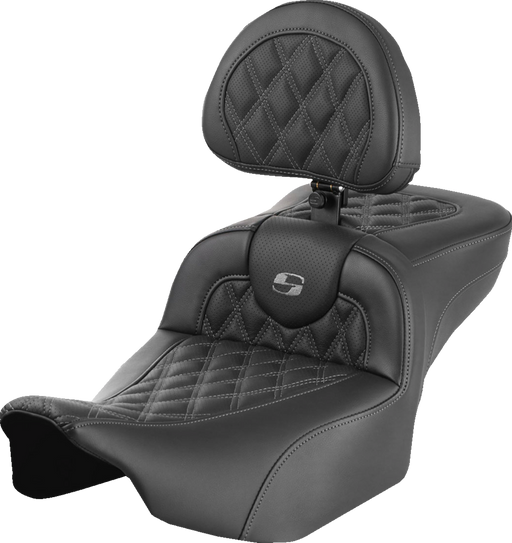 SADDLEMEN Roadsofa Extended Reach Seat - with Backrest - Lattice Stitch - Gray Stitch - FLTR/FLHX '23-'24 823-07-184B2 - PartsOutlet.com.au