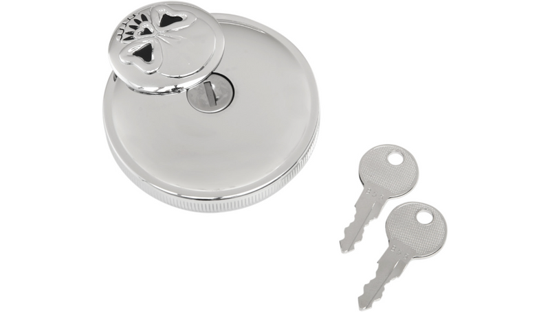 DRAG SPECIALTIES Non-Vented Skull Locking Gas Cap - Harley-Davidson '96-'23 - Chrome 03-0320AS-B - PartsOutlet.com.au