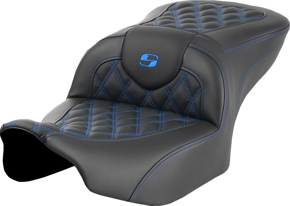 SADDLEMEN Roadsofa Seat - without Backrest - Blue Lattice Stitch - FLTR/FLHX '23-'24 823-07-18201 - PartsOutlet.com.au