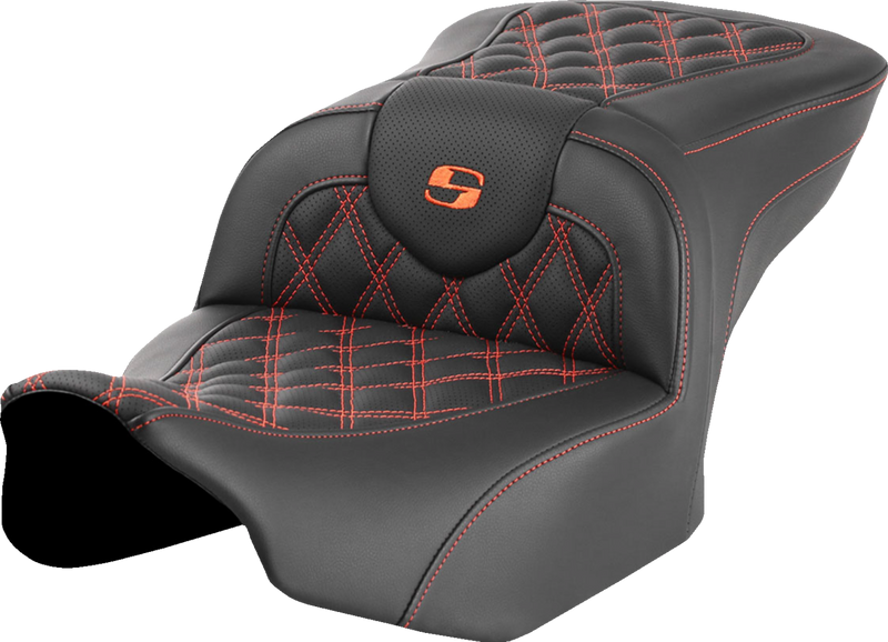SADDLEMEN Roadsofa Seat - without Backrest - Orange Lattice Stitch - FLTR/FLHX '23-'24 823-07-18203 - PartsOutlet.com.au