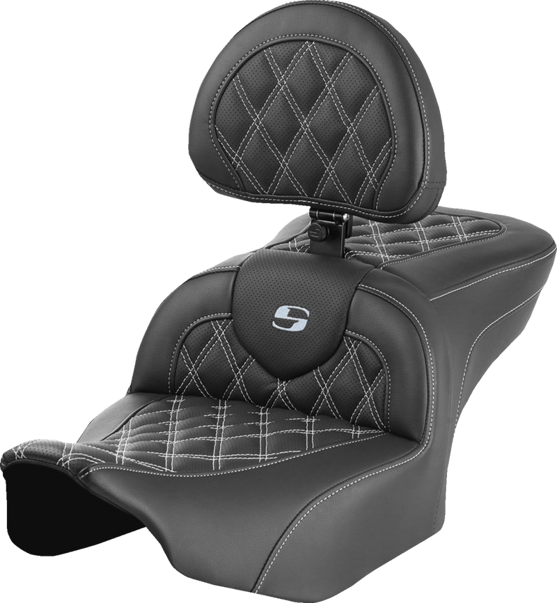 SADDLEMEN RoadSofa Seat - with Backrest - Lattice Stitch - Silver Stitch - FLTR/FLHX '23-'24 823-07-182B5 - PartsOutlet.com.au