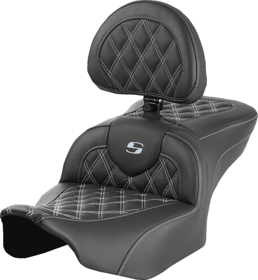 SADDLEMEN RoadSofa Seat - with Backrest - Lattice Stitch - Silver Stitch - FLTR/FLHX '23-'24 823-07-182B5 - PartsOutlet.com.au