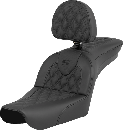 SADDLEMEN RoadSofa Seat - Lattice Stitch - with Driver Backrest - FXDWG '04-'05 804-05-182BR - PartsOutlet.com.au