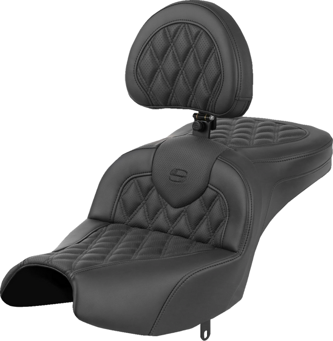 SADDLEMEN Roadsofa Seat - With Backrest - Black - Lattice Stitch - Indian Pursuit '22-'24 - I22-02-182BR - PartsOutlet.com.au