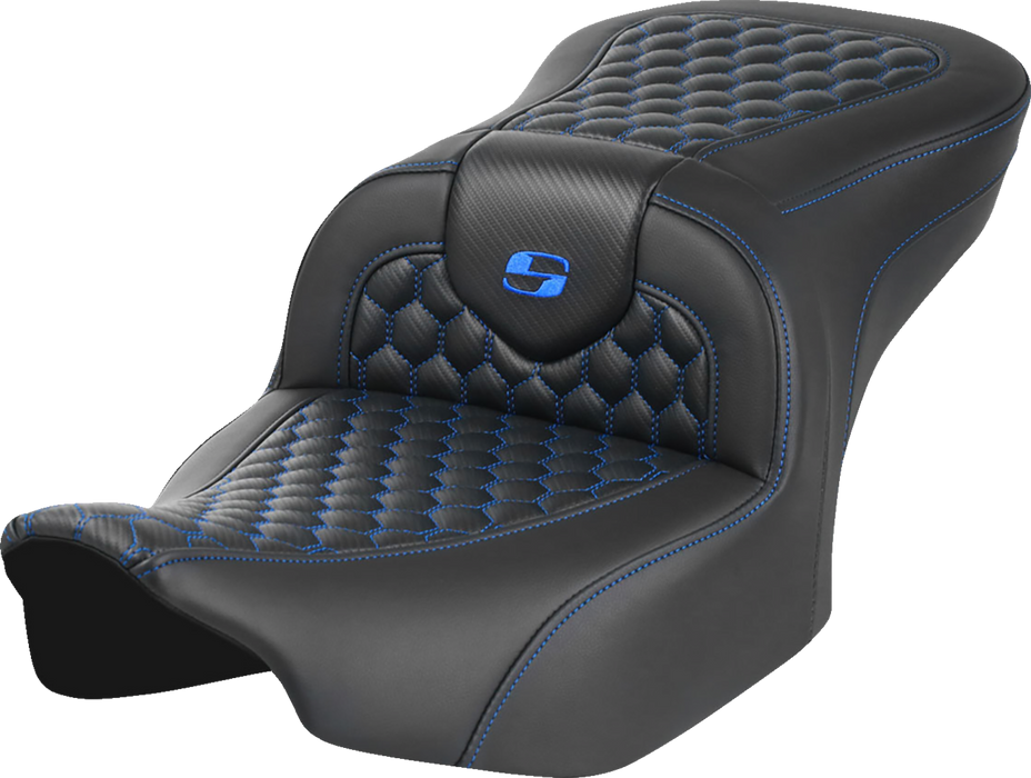 SADDLEMEN Roadsofa Seat - without Backrest - Honeycomb - Blue Stitch - FLTR/FLHX '23-'24 - 823-07-18901 - PartsOutlet.com.au