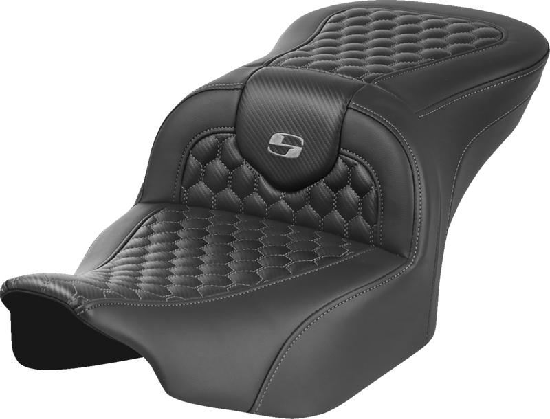 SADDLEMEN Roadsofa Seat - without Backrest - Honeycomb - Gray Stitch - FLTR/FLHX '23-'24 - 823-07-18902 - PartsOutlet.com.au