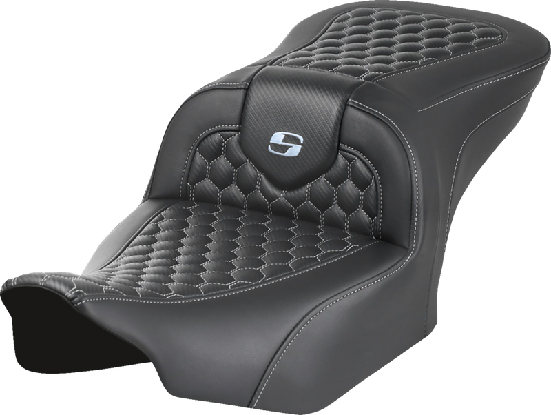 SADDLEMEN Roadsofa Seat - without Backrest - Honeycomb - Silver Stitch - FLTR/FLHX '23-'24 - 823-07-18905 - PartsOutlet.com.au