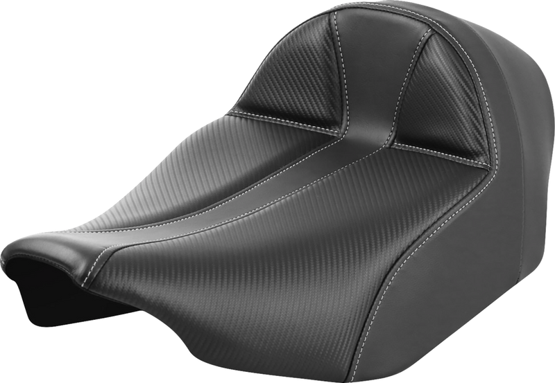 SADDLEMEN Dominator Solo Seat - Carbon Fiber w/ Silver Stitch - Extended Reach - FLT/FLH '23-'24 - 823-07E-0042 - PartsOutlet.com.au