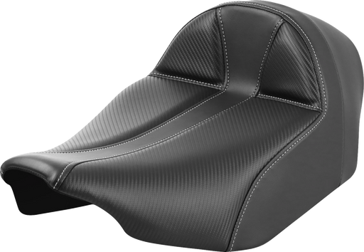 SADDLEMEN Dominator Solo Seat - Carbon Fiber w/ Silver Stitch - Extended Reach - FLT/FLH '23-'24 - 823-07E-0042 - PartsOutlet.com.au