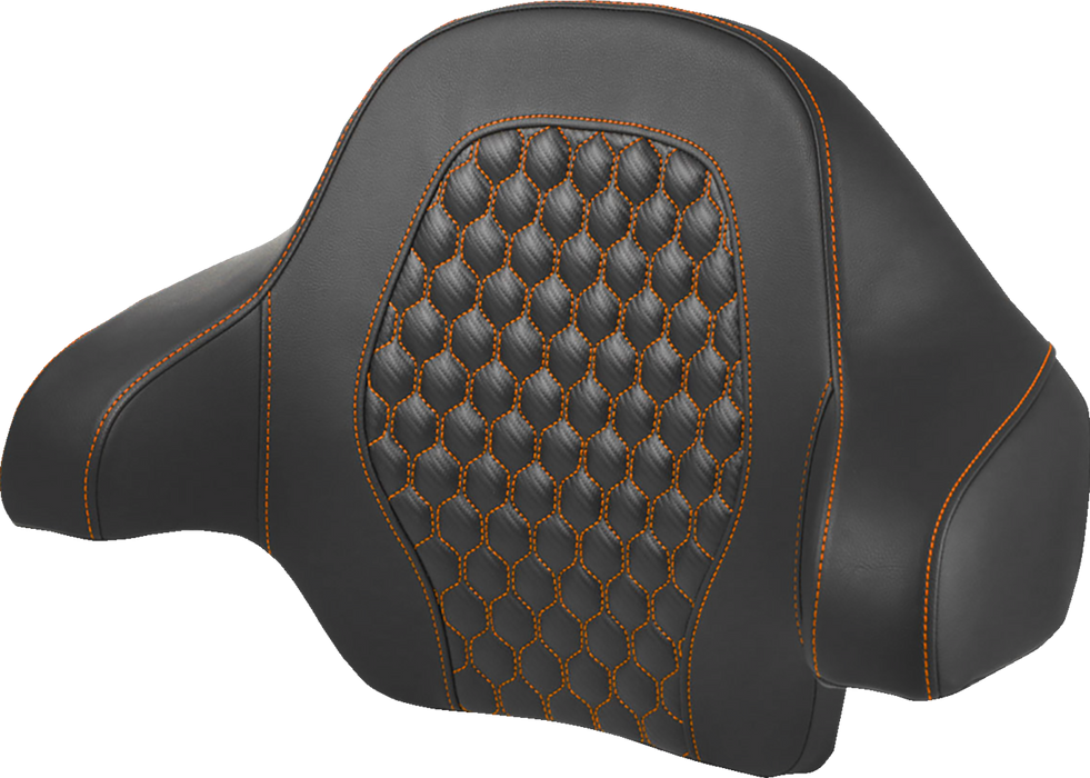 SADDLEMEN Tour Pack Backrest Pad - Honeycomb - Orange Stitching - FL '14-'24 814-07-15103 - PartsOutlet.com.au