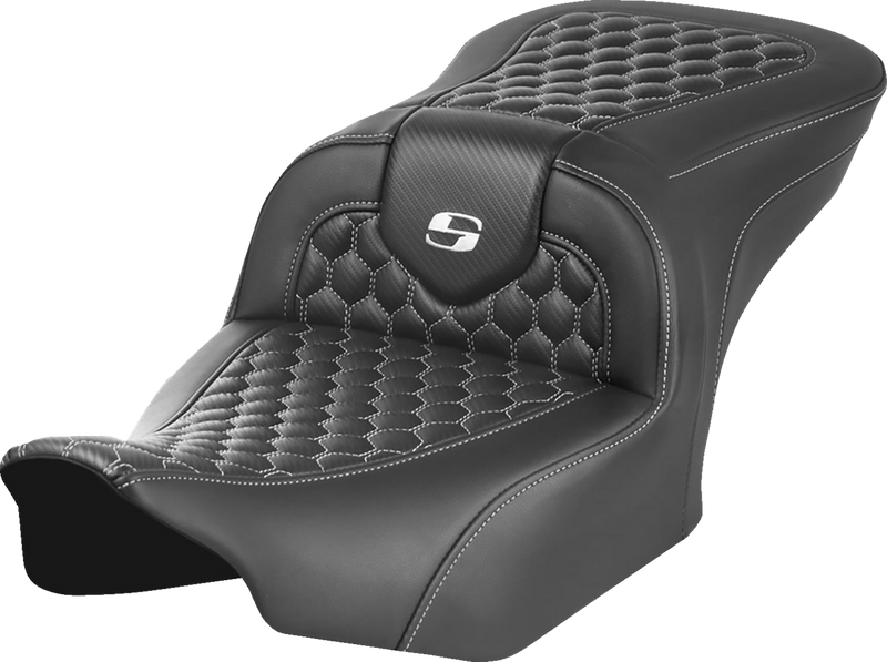 SADDLEMEN Roadsofa Seat - without Backrest - Honeycomb - White Stitch - FLTR/FLHX '23-'24 - 823-07-18906 - PartsOutlet.com.au