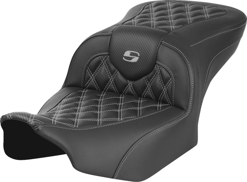 SADDLEMEN RoadSofa Seat - without Backrest - Carbon Fiber - Lattice Stitch - Gray Stitch - FLTR/FLHX '23-'24 - 823-07-20602 - PartsOutlet.com.au