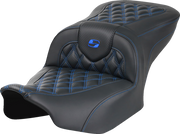 SADDLEMEN RoadSofa Seat - without Backrest - Carbon Fiber - Lattice Stitch - Blue Stitch - FLTR/FLHX '23-'24 - 823-07-20601 - PartsOutlet.com.au