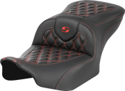 SADDLEMEN RoadSofa Seat - without Backrest - Carbon Fiber - Lattice Stitch - Red Stitch - FLTR/FLHX '23-'24 - 823-07-20604 - PartsOutlet.com.au