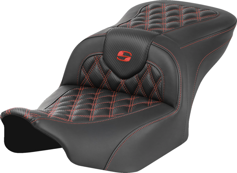 SADDLEMEN RoadSofa Seat - without Backrest - Carbon Fiber - Lattice Stitch - Red Stitch - FLTR/FLHX '23-'24 - 823-07-20604 - PartsOutlet.com.au