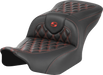 SADDLEMEN RoadSofa Seat - without Backrest - Carbon Fiber - Lattice Stitch - Red Stitch - FLTR/FLHX '23-'24 - 823-07-20604 - PartsOutlet.com.au