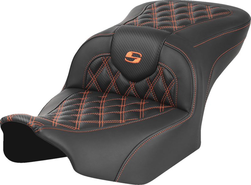 SADDLEMEN RoadSofa Seat - without Backrest - Carbon Fiber - Orange Stitch - FL/FX '23-'24 - 823-07-20603 - PartsOutlet.com.au