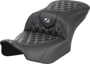 SADDLEMEN RoadSofa Seat - without Backrest - Carbon Fiber - Lattice Stitch - Silver Stitch - FL/FX '23-'24 - 823-07-20605 - PartsOutlet.com.au