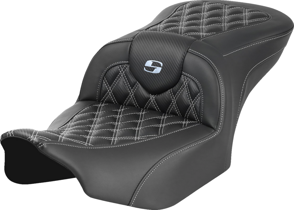 SADDLEMEN RoadSofa Seat - without Backrest - Carbon Fiber - Lattice Stitch - Silver Stitch - FL/FX '23-'24 - 823-07-20605 - PartsOutlet.com.au