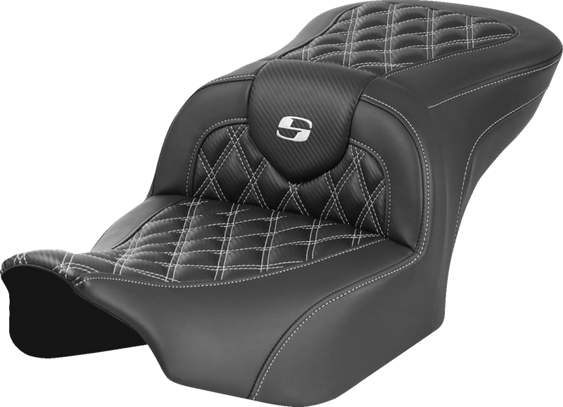 SADDLEMEN RoadSofa Seat - without Backrest - Carbon Fiber - Lattice Stitch - White Stitch - FLTR/FLHX '23-'24 - 823-07-20606 - PartsOutlet.com.au