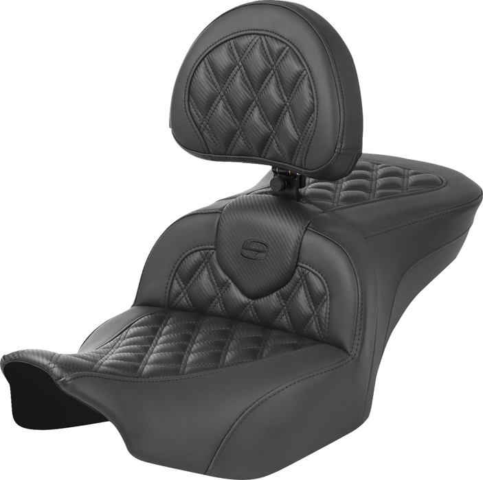 SADDLEMEN RoadSofa Seat - with Backrest - Carbon Fiber - Lattice Stitch - FLTR/FLHX '23-'24 - 823-07-206B0 - PartsOutlet.com.au