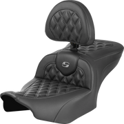 SADDLEMEN RoadSofa Seat - with Backrest - Carbon Fiber - Lattice Stitch - Gray Stitch - FLTR/FLHX '23-'24 - 823-07-206B2 - PartsOutlet.com.au