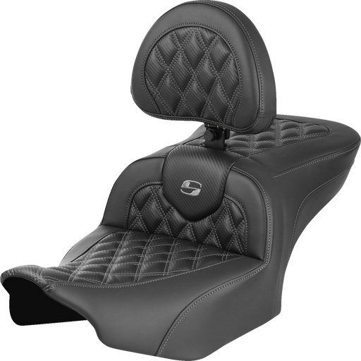 SADDLEMEN RoadSofa Seat - with Backrest - Carbon Fiber - Lattice Stitch - Gray Stitch - FLTR/FLHX '23-'24 - 823-07-206B2 - PartsOutlet.com.au