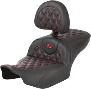 SADDLEMEN RoadSofa Seat - with Backrest - Carbon Fiber - Lattice Stitch - Red Stitch - FLTR/FLHX '23-'24 - 823-07-206B4 - PartsOutlet.com.au