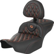 SADDLEMEN Roadsofa Extended Reach Seat - with Backrest - Lattice Stitch - Orange Stitch - FLTR/FLHX '23-'24 - 823-07-207B3 - PartsOutlet.com.au