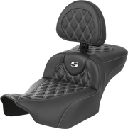 SADDLEMEN Roadsofa Extended Reach Seat - with Backrest - Lattice Stitch - Silver Stitch - FLTR/FLHX '23-'24 - 823-07-207B5 - PartsOutlet.com.au
