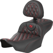 SADDLEMEN Roadsofa Extended Reach Seat - with Backrest - Lattice Stitch - Red Stitch - FLTR/FLHX '23-'24 - 823-07-207B4 - PartsOutlet.com.au