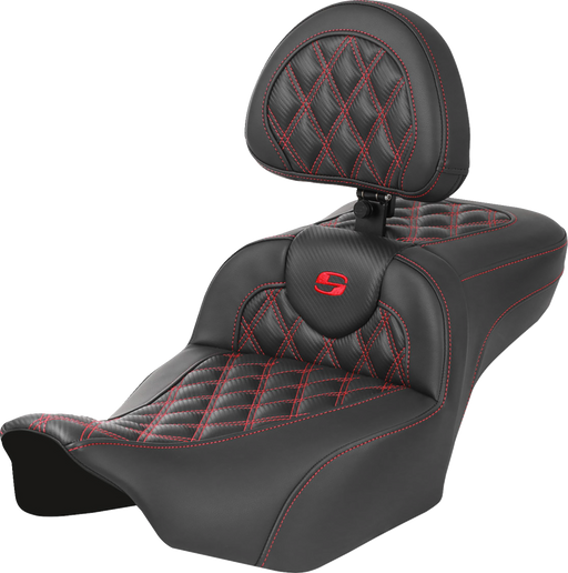 SADDLEMEN Roadsofa Extended Reach Seat - with Backrest - Lattice Stitch - Red Stitch - FLTR/FLHX '23-'24 - 823-07-207B4 - PartsOutlet.com.au