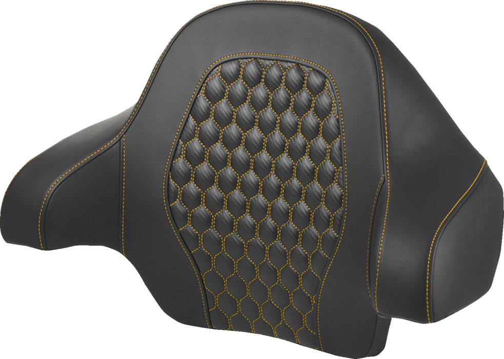 SADDLEMEN Tour Pack Backrest Pad - Honeycomb - Gold Stitching - FL '14-'24 - 814-07-15107 - PartsOutlet.com.au