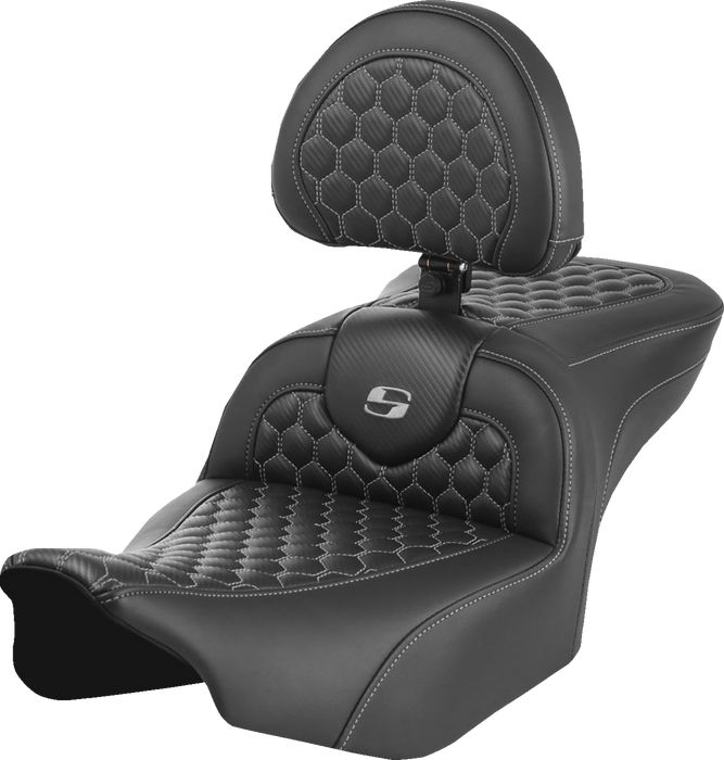 SADDLEMEN Roadsofa Seat - with Backrest - Honeycomb - Gray Stitch - FLTR/FLHX '23-'24 - 823-07-189B2 - PartsOutlet.com.au