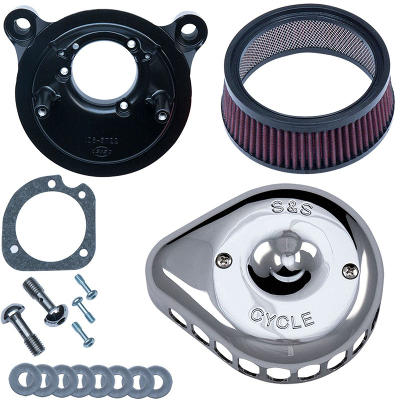 S&S CYCLE Stealth Air Cleaner Kit with Chrome Mini Teardrop Cover for 2001-2015 fuel-injected Softail® models, 2004-2017 fuel-injected Dyna® models, and 2003-2007 fuel-injected Touring models - 170-0441 - PartsOutlet.com.au