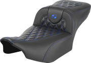 SADDLEMEN Roadsofa Extended Reach Seat - without Backrest - Lattice Stitch - Blue Stitch - FLTR/FLHX '23-'24 - 823-07-20701 - PartsOutlet.com.au