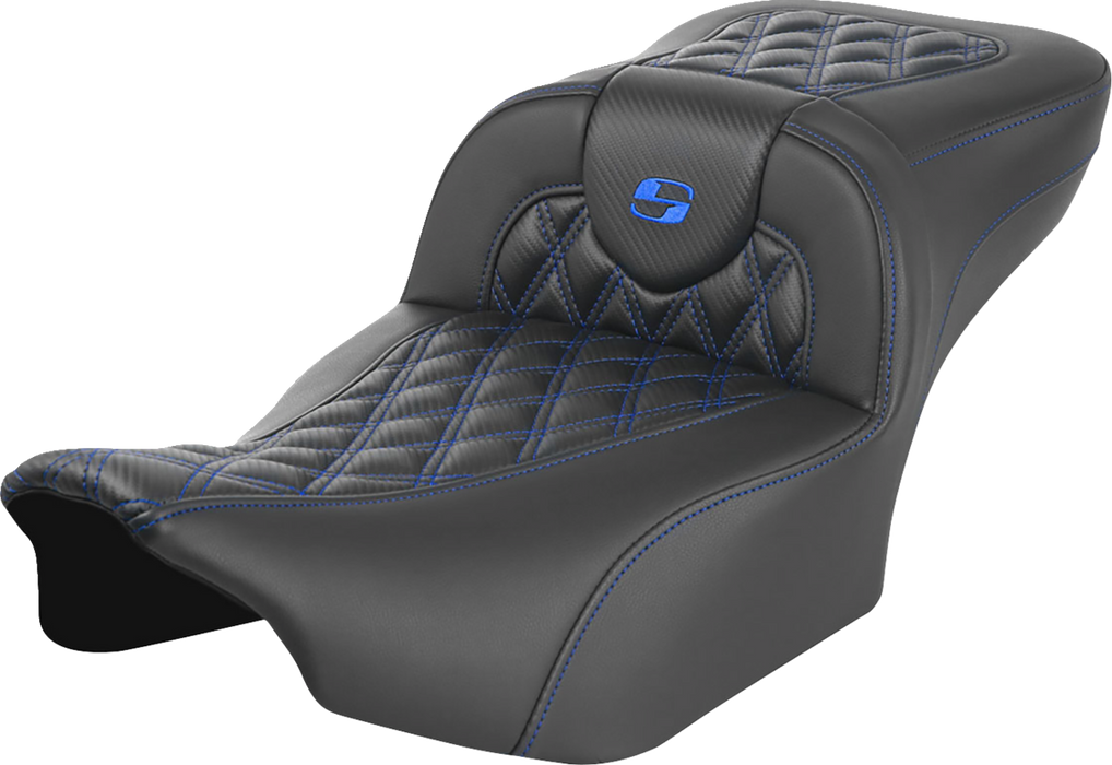 SADDLEMEN Roadsofa Extended Reach Seat - without Backrest - Lattice Stitch - Blue Stitch - FLTR/FLHX '23-'24 - 823-07-20701 - PartsOutlet.com.au