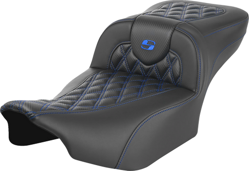 SADDLEMEN Roadsofa Extended Reach Seat - without Backrest - Lattice Stitch - Blue Stitch - FLTR/FLHX '23-'24 - 823-07-20701 - PartsOutlet.com.au