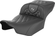SADDLEMEN Roadsofa Extended Reach Seat - without Backrest - Lattice Stitch - Dark Gray Stitch - FL/FX '23-'24 - 823-07-20702 - PartsOutlet.com.au